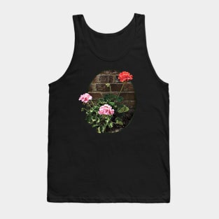 Pink and Red Geraniums Against Brick Tank Top